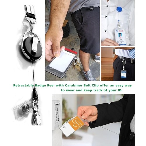 ID Card Case Retractable Lanyard Badge Holder Heavy Duty Reel Soft Leather New - Picture 7 of 9