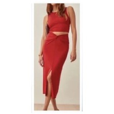 Reformation M Red Dylan Skirt Twist Front Convertible into Dress $168