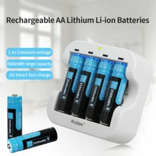 Kratax 1.5V High Capacity AA Li-ion or AAA Lithium Rechargeable Batteries LOT