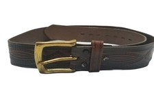 Vintage WRANGLER Western Tribal Native Stained Tooled Leather Brown Belt 38 EUC