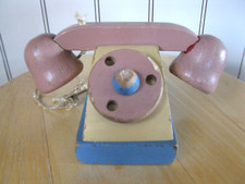 Vintage Wooden PINK YELLOW BLUE Toy Telephone AWESOME  