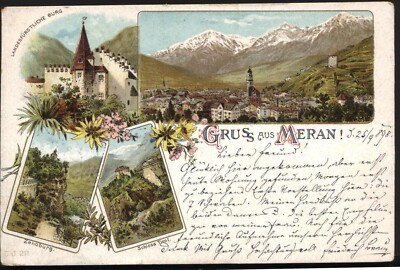 GRUSS AUS (Greetings From) MERAN. 1898 Postally Used Postcard. Austrian Stamp