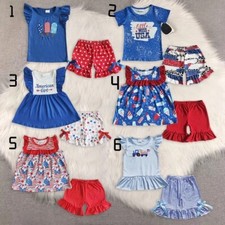 Patriotic Party Clothing Toddler Baby Girls 4th of July Ruffle Shorts Set