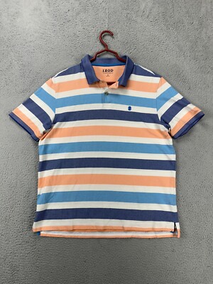 Izod Shirt Mens XL Orange Blue Stripe The Advantage Polo Golf