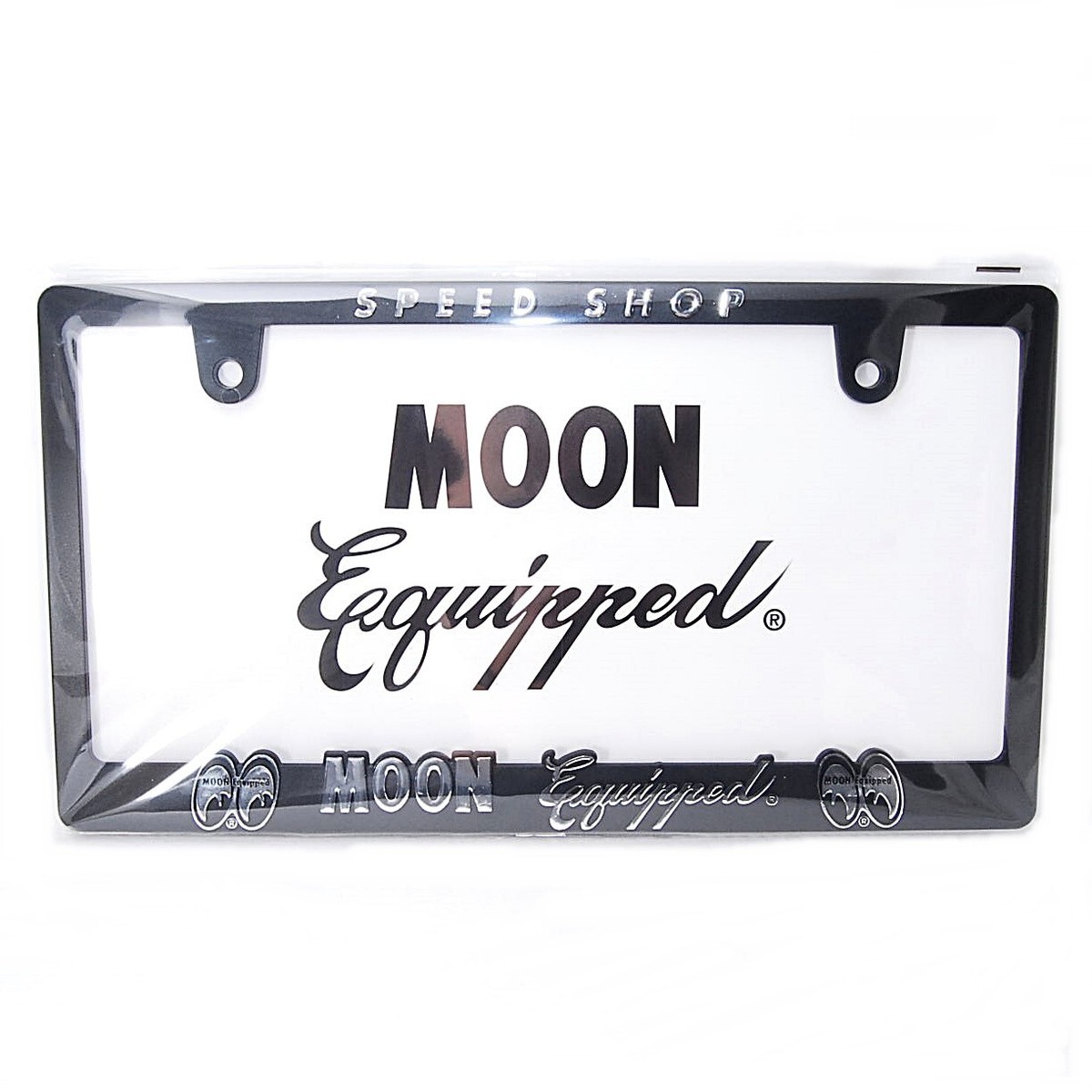 Raised MOON Equipped Logo Chrome License Plate Frame for JPN