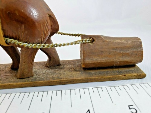 Vintage Handcarved Wooden Elephant Figurine Pulling Log with Chain - Picture 3 of 7