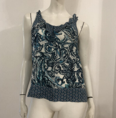 TOMMY HILFIGER white blue and blue pattern tank top blouse size XS