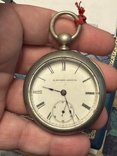 Elgin 1885 Grade 7 Wind Up Pocket Watch Silveroid Case With Key For Parts READ