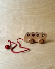 Vintage Wooden Pull Along Bus And Peg People Toy By Brocklin Modern Mid Century 