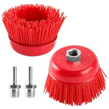 POLIWELL 4 Inch Nylon Filament Brush 2 Pack, 4&rdquo; Abrasive Bristle Cup Red