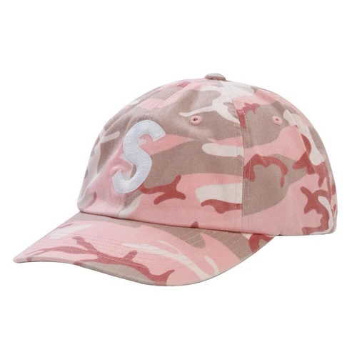 Supreme NYC • Casquette en toile enduite de pigment logo S chapeau 6 panneaux • Neuf SS25 • Camouflage rose