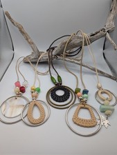 Small Bundle Of 5 Necklace On Brown Cords Costume Jewellery