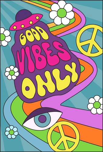 Psychedelic 70s Groovy Good Vibes Only Self Adhesive Vinyl Sticker