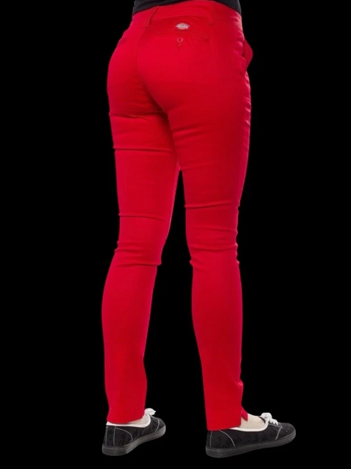 dickies girl red stretch twill work or school uniform skinny pants junior 0-15 - Image 3 of 4