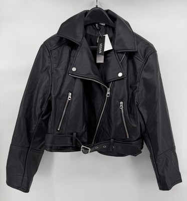 NWT Women s H&M Divided Vegan Biker Jacket Black With Belt