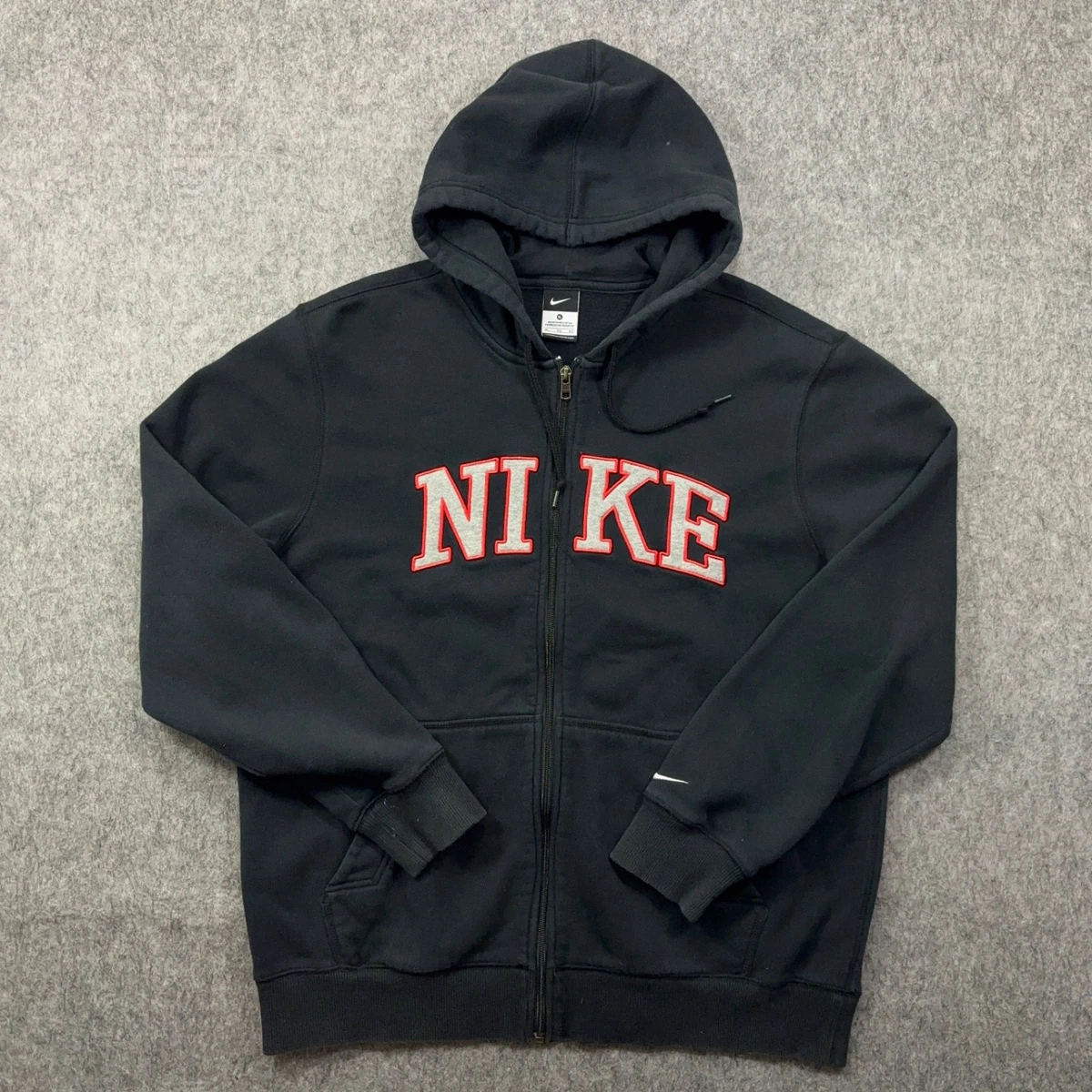 Nike Full Zip Hoodie Mens XL Black Embroidered Spell Out Y2K