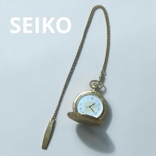 SEIKO 7N21-0A20 Pocket Watch Chain Quartz Gold Authentic Rare Limited