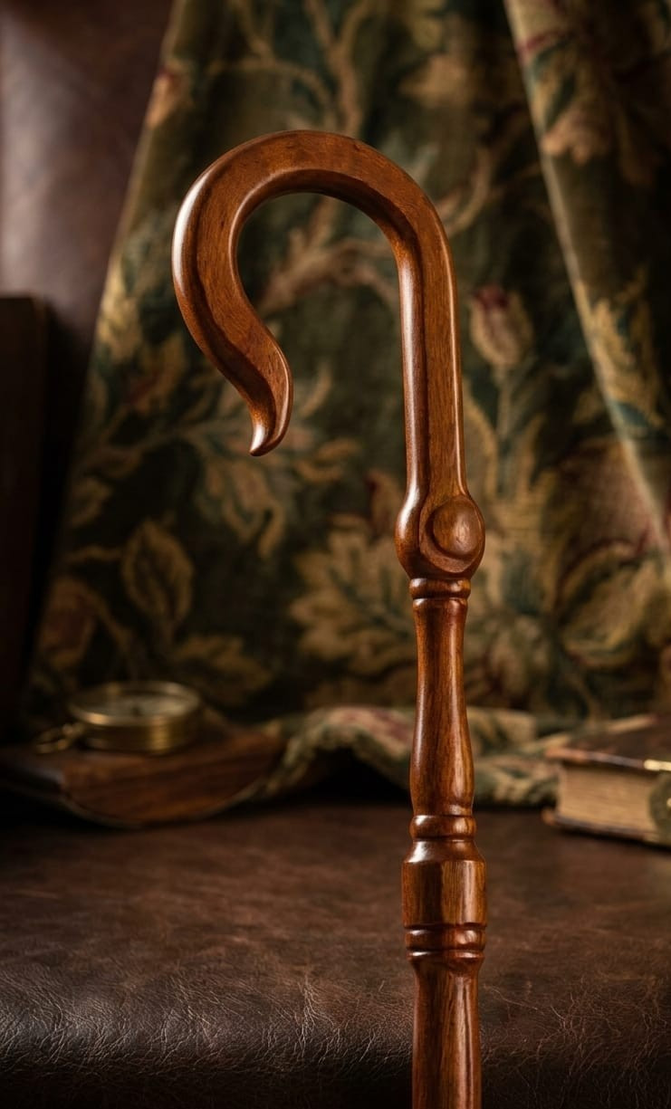 72" Wooden Bishop Staff Crosier - Handcrafted Liturgical Shepherd's Crook Cane