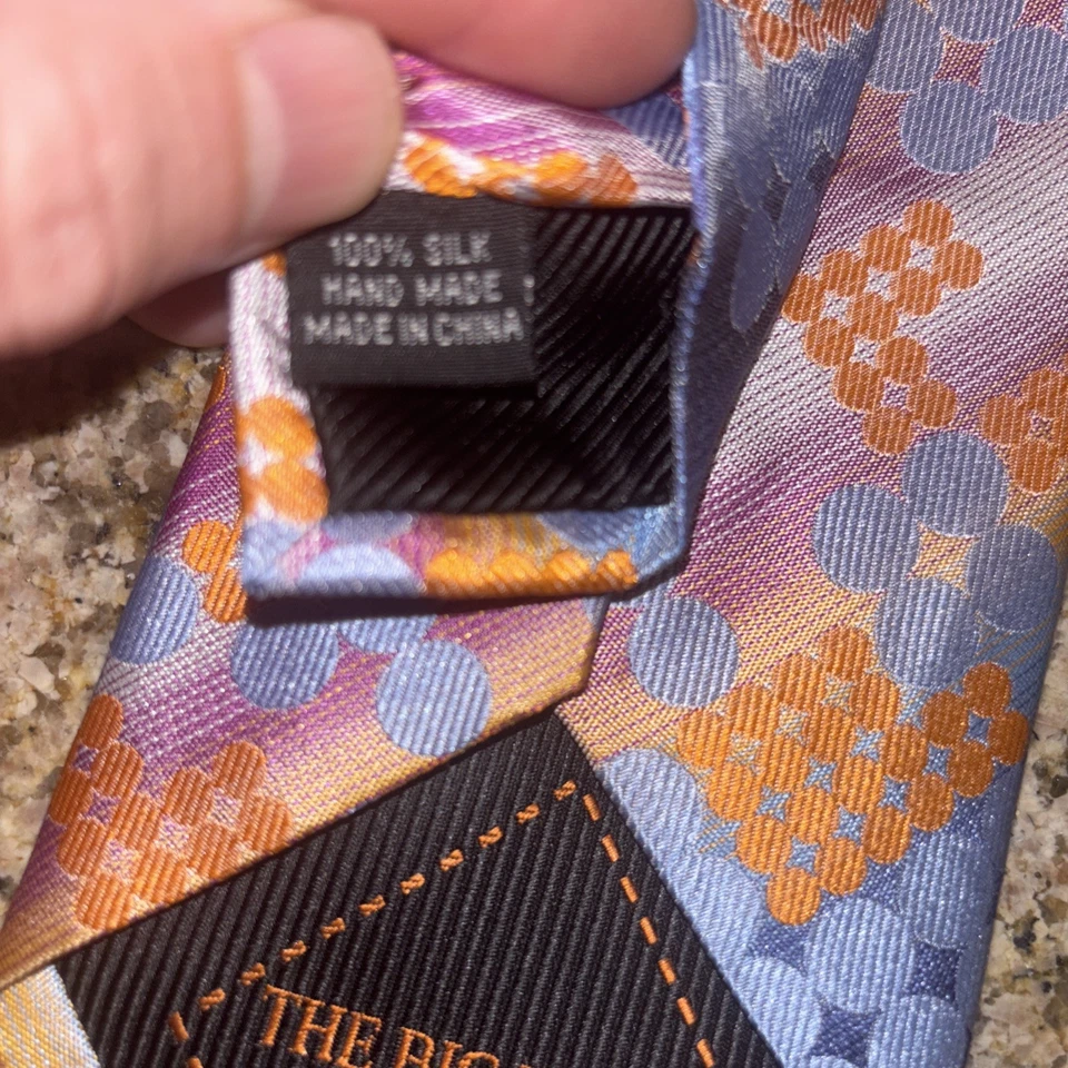 THE BIG KNOT Steven Land Hombre Seda XL Corbata Diseñador Geométrica Naranja Azul Foto 3 de 3