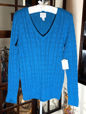 St John's Bay Classic Cable Knit Sweater Regal Teal Cotton Pullover Women's Sz L
