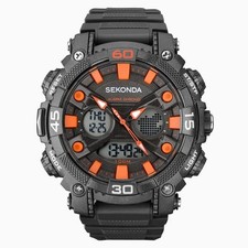Sekonda Mens Sports Duel time Black Dial & Rubber Strap Watch-1037