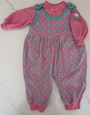 Vintage 80s 90s Healthtex Jumpsuit Outfit Girls 6-9 Months Pink Soft Teddy