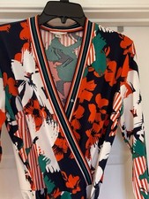 Floral Print Fit-and-Flare Dress in Green, Orange & White