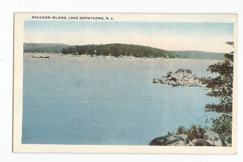 Postcard: Raccoon Island, Lake Hopatcong, New Jersey - CRR;  DL & WRR railroad