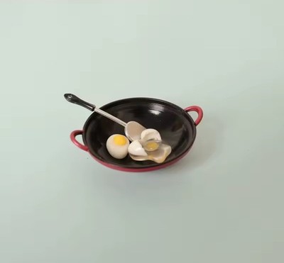 Miniature Dollhouse Mini Food Simulation Egg Spatula Frying Pan Set 1:12