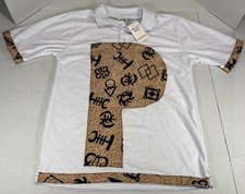 Men s African Print Polo Shirt Medium White Short Sleeve Tribal NWT F224