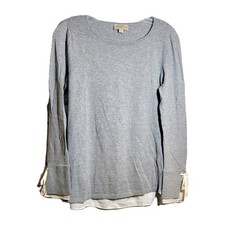 LOFT Sweater Top Pullover Contrast Fabric S Long Sleeves Gray White Color Block