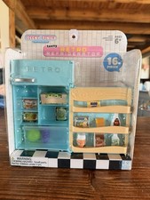 Teeny Tinies Retro Refrigerator Mini Set 16pc Blue Plastic Fridge Foods 2023