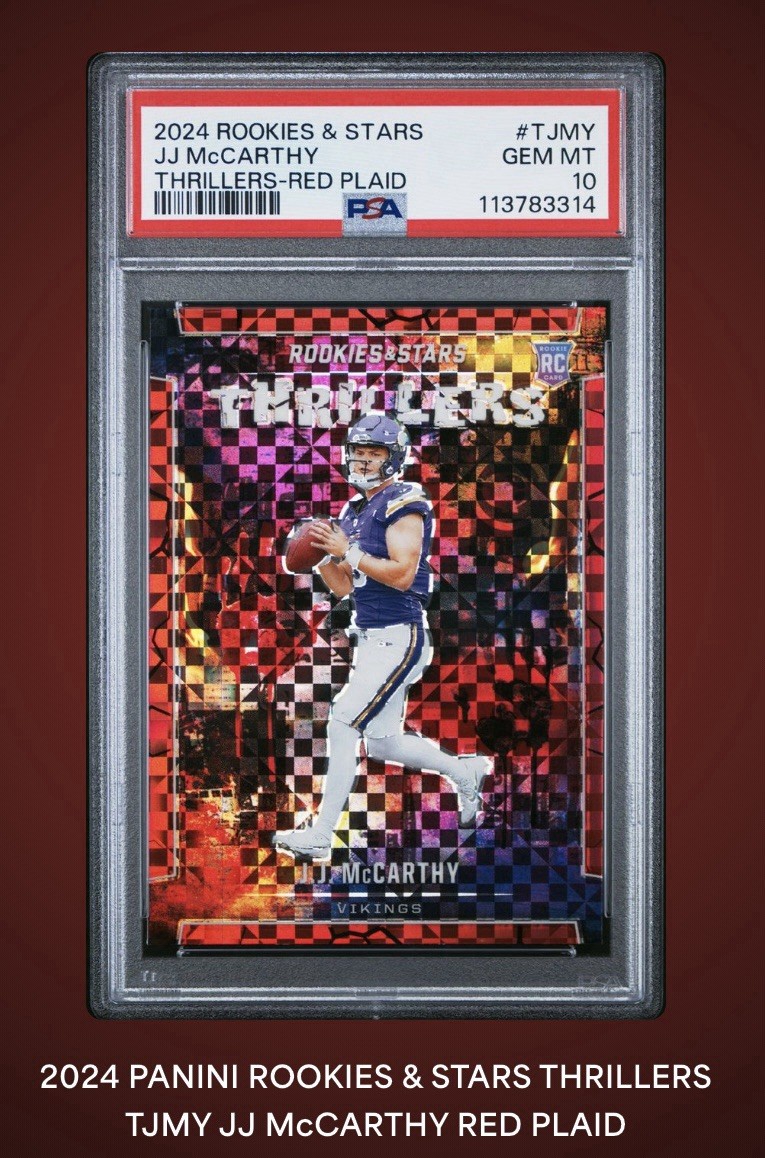 JJ McCarthy Panini Rookies & Stars Thrillers #TJMY Red Plaid