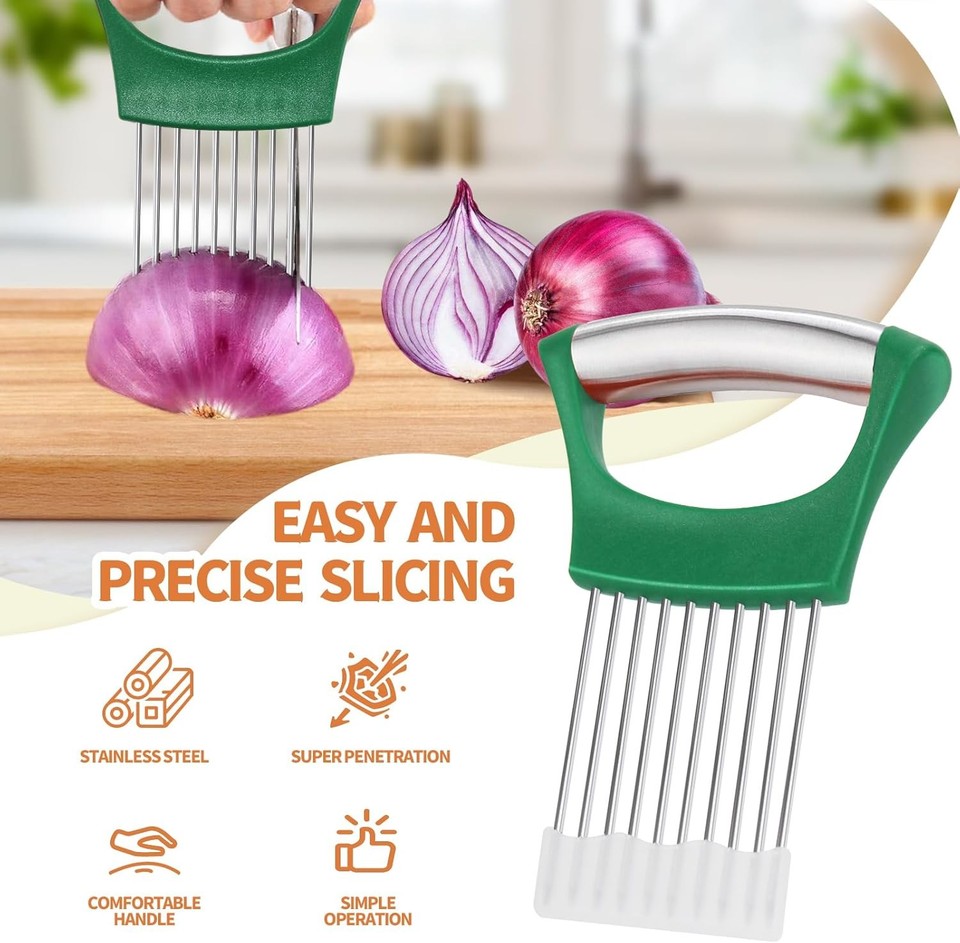Cute Dog Pattern Onion Slicer & Holder - 2-Piece Stainless Steel Vegetable Cutter For Tomatoes, Eggs, Dishwasher Safe (Orange & Yellow)