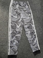 Adidas Pants Youth Medium Gray Black Abstract Print Track Joggers 3 Stripe