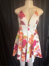 Windsor White Floral V-Neck Spaghetti Strap Mini Dress