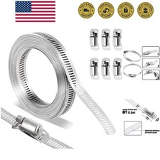 Hose Clamps Stainless Steel 304 Kit DIY, Cut-To-Fit 8FT Metal Strap + 6 Faste...
