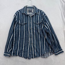 Vintage Wrangler Flannel Shirt Men 17.5-35 Blue Stripe Knit Heavyweight Western