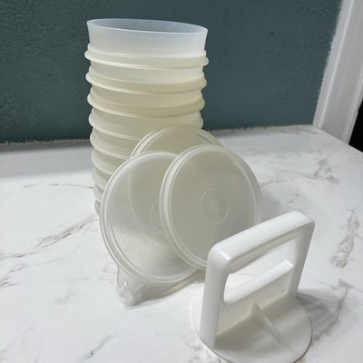 Vintage 13pc Tupperware Hamburger Patty Press Keeper 882-14