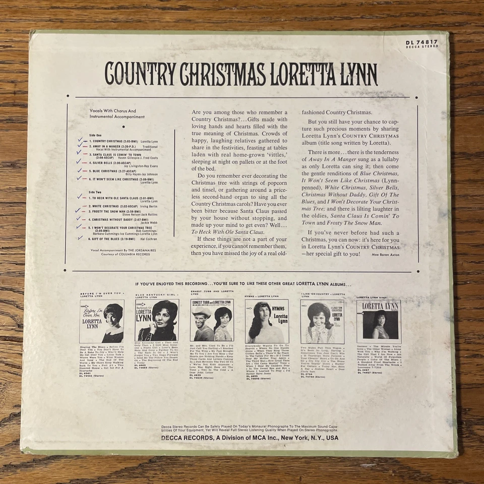 Loretta Lynn Country Christmas LP Decca Stereo Holiday + Inner M-!!!! - Image 4 of 4