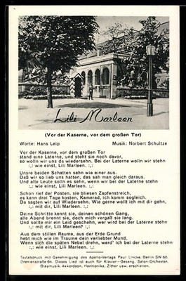 AK Marschlied Lili Marleen von Hans Leip, Soldat wacht vor der Kaserne 
