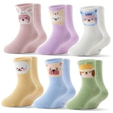 Girls Kids Toddlers Fuzzy Grips Socks Non Slip Cozy Fluffy 4-7 Years Animal