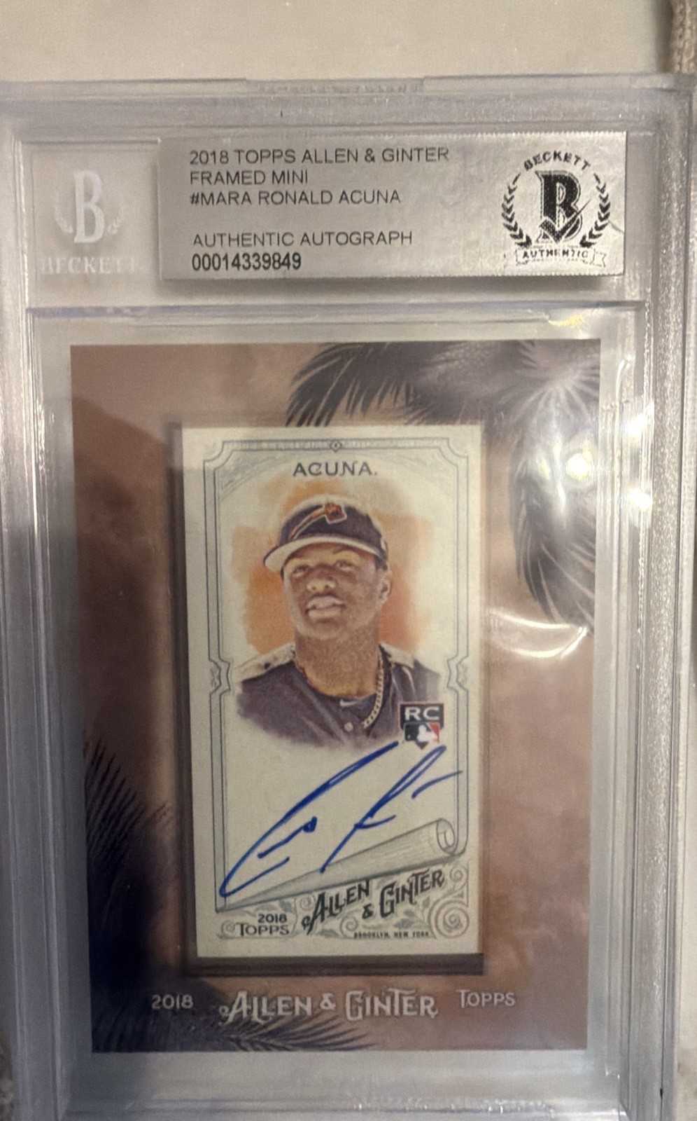Ronald Acuna #MA-RA Baseball Cards 2018 Topps Allen & Ginter Framed Mini Autographs trading card — raw and PSA graded price guide