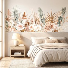 Boho Floral Flowers Wall Decals Peel and Stick, Palm Leaves Plants Vinyl Wall...