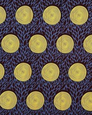 African Print Fabric/Ankara - Blue - Gray, Brown "Yellow Sun Tori" Design