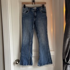 ZARA Girls Flare Jeans Blue Denim Size 13-14 THE FLARE Regular Fit Medium Wash