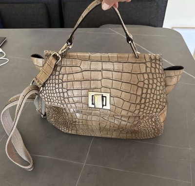Claudia Firenze 14  croc embossed genuine leather handbag Made In Italy Beige