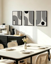 Black Abstract Boho Framed Wall Art Mid Century Modern Wall Painting Neutral ...
