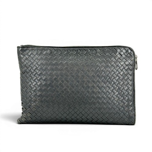 BOTTEGA VENETA Intrecciato Patent Leather Gray Document Case