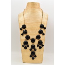 Vintage Statement Necklace Bib Black Beaded Collar Gold Tone Chunky Y2K Bin3A